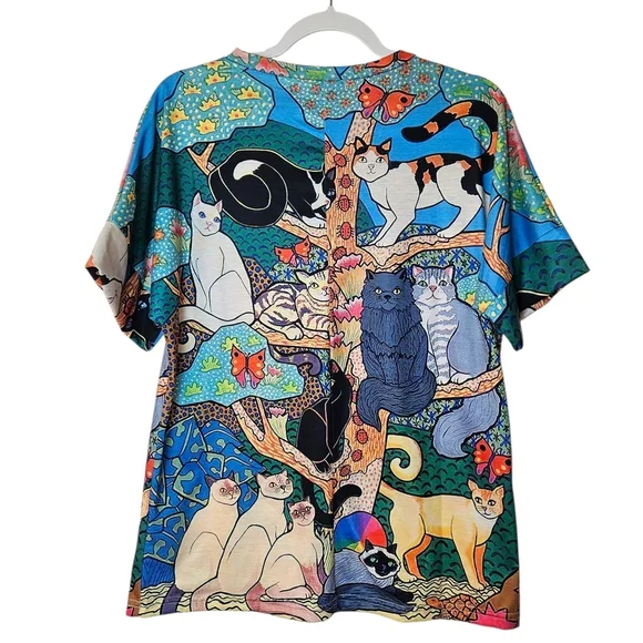 Misslook Cat Novelty Top Womens M Colorful Vibrant Artsy - Picture 2 of 9